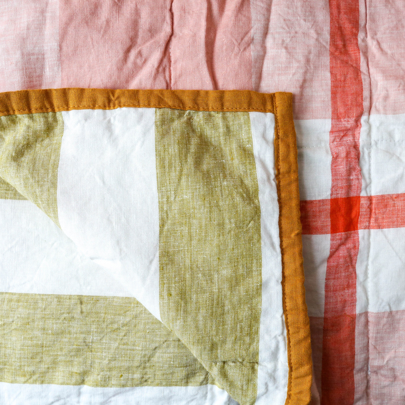 Double Sided Linen Quilt - Floss / Kelp