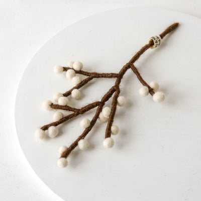 Festive Felt Branch with White Berries - Small
