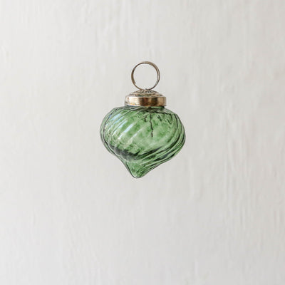 4cm Swirled Onion Shaped Glass Bauble - Green