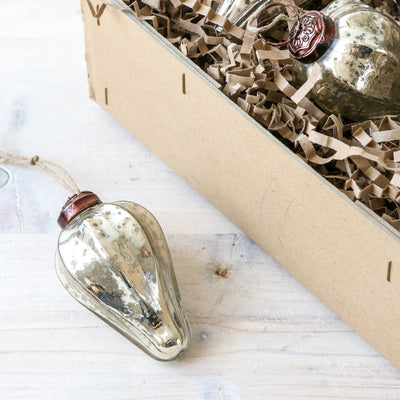 7.5cm Fluted Gourd Glass Bauble - Antique Silver