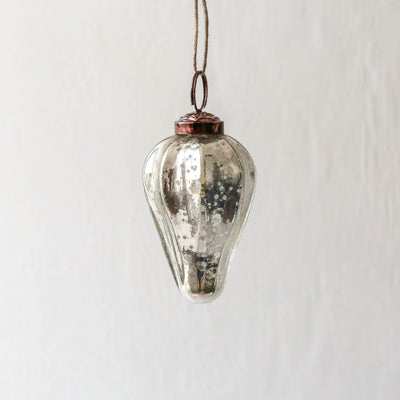 7.5cm Fluted Gourd Glass Bauble - Antique Silver