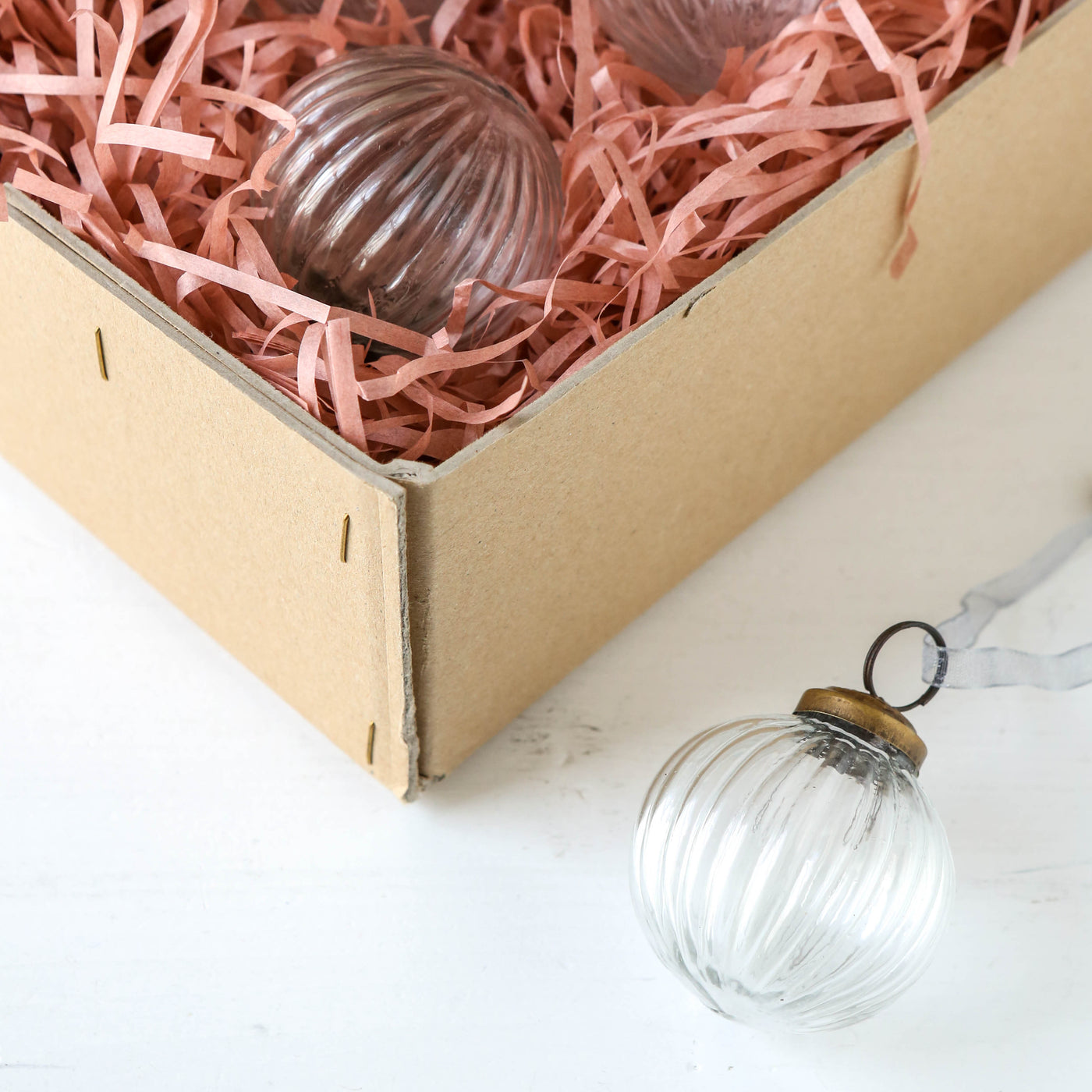 5cm Clear Ribbed Glass Ball Decoration