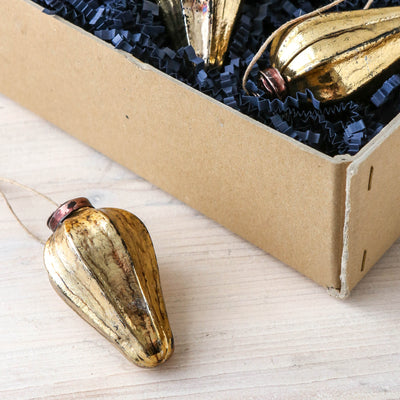 7.5cm Fluted Gourd Glass Bauble - Antique Gold