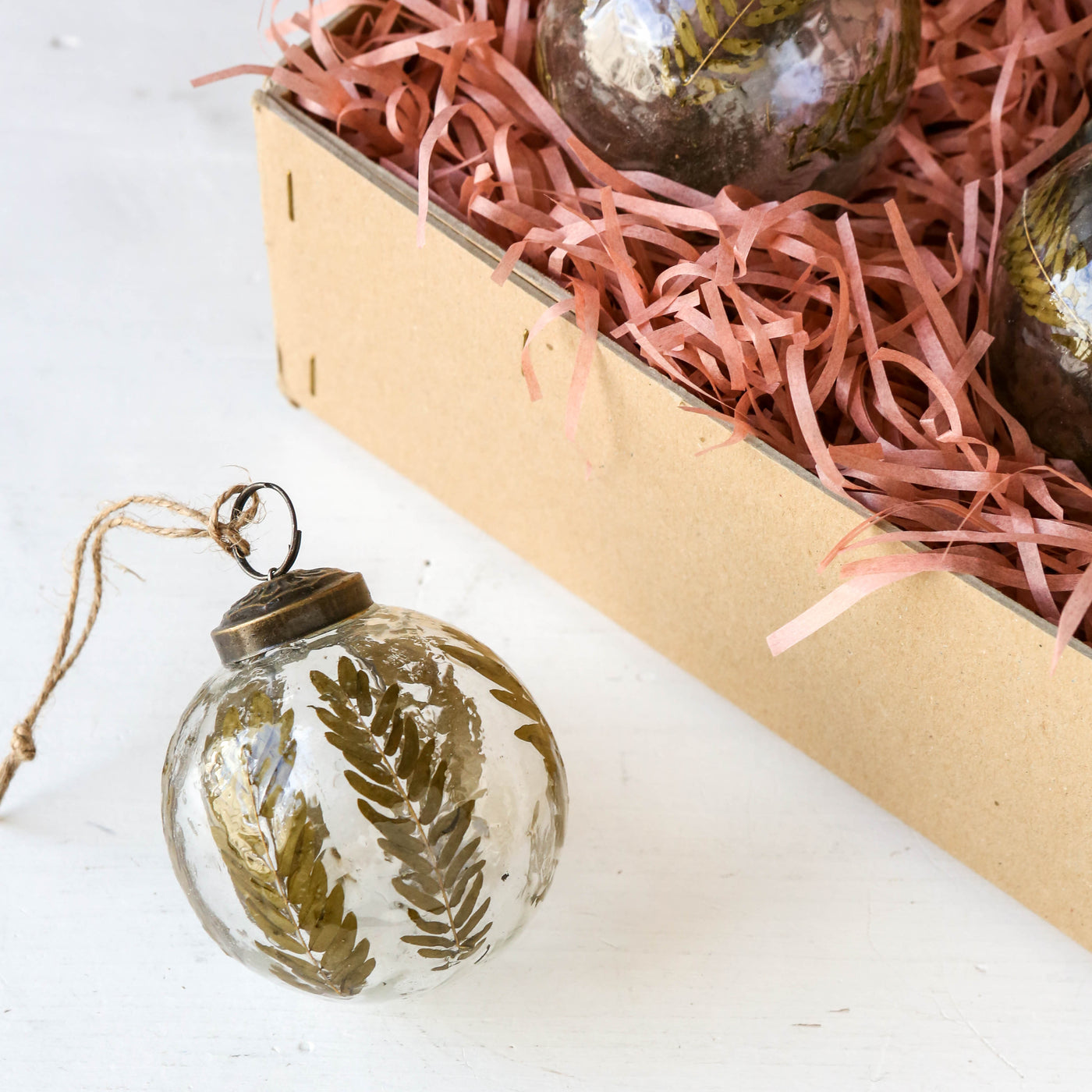 7cm Blown Glass Dried Leaf Bauble