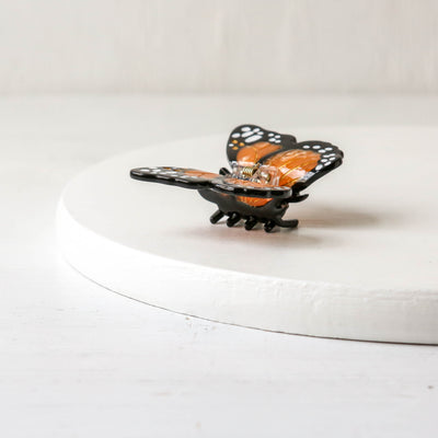Hand Painted Cellulose Hair Claw - Mini Orange Monarch Butterfly