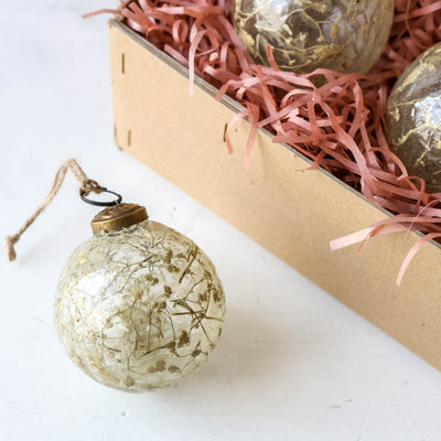 7cm Blown Glass Dried Flower Spray Bauble