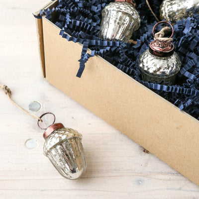 5cm Mini Glass Acorn Decoration - Antique Silver