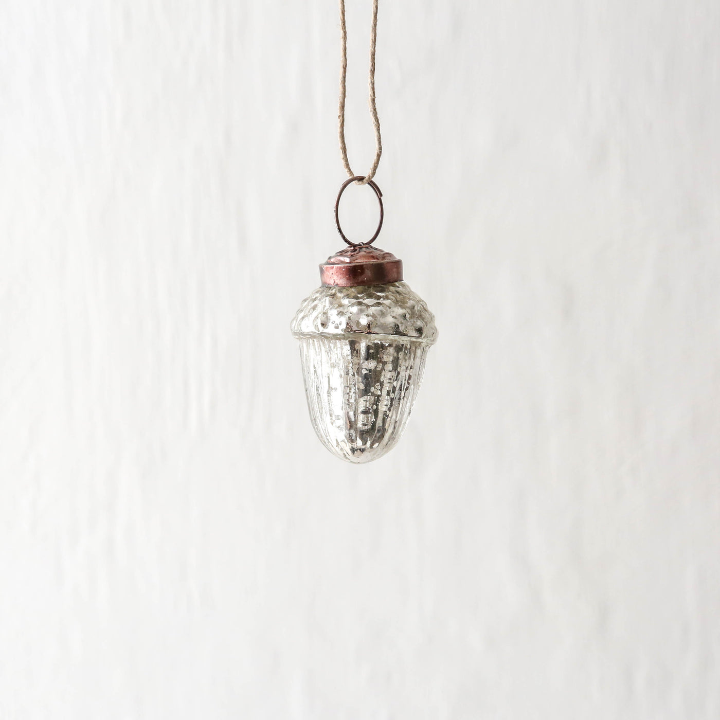 5cm Mini Glass Acorn Decoration - Antique Silver