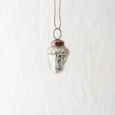 5cm Mini Glass Acorn Decoration - Antique Silver