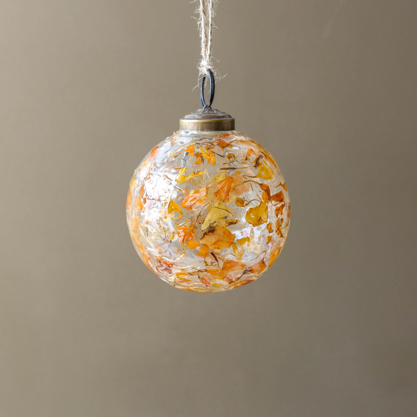 7cm Blown Glass Dried Amber Petal Bauble