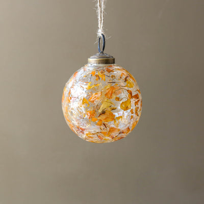 7cm Blown Glass Dried Amber Petal Bauble