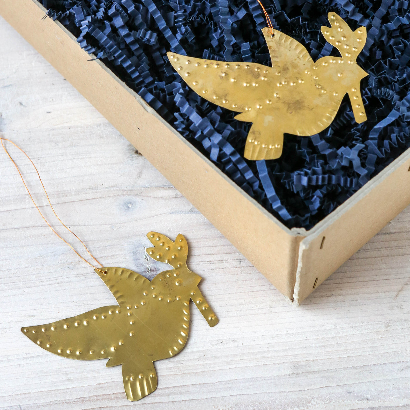 Brass Bird Hanging Christmas Ornament - Pack of 2