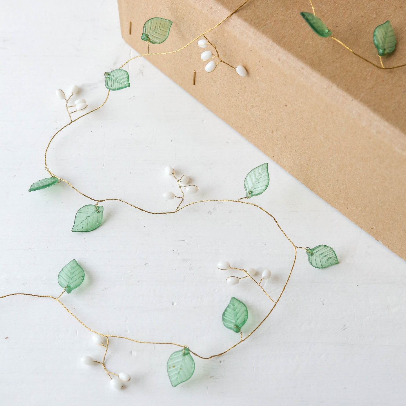 Mini Beaded Green Leaf Garland - 1.8m