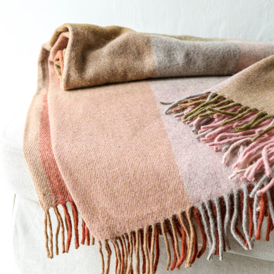 Recycled Wool Blanket - Pink Oversized Patchwork Check