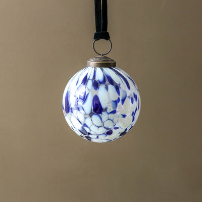 7cm Blown Speckled Glass Bauble - Blue