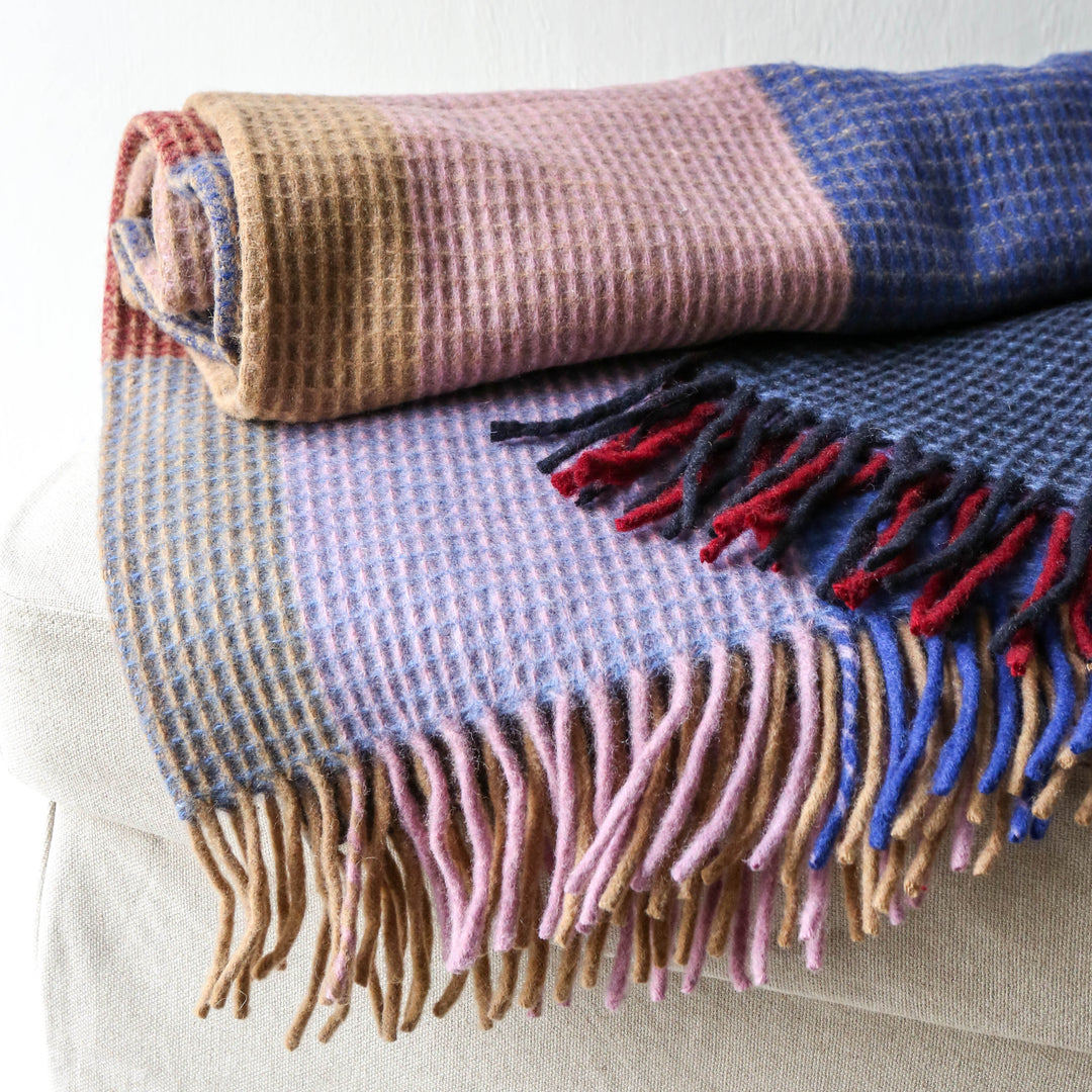 Recycled Wool Blanket Navy Waffle Block Check – Berylune