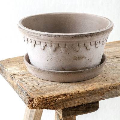 21cm Københavner Low Plant Pot & Saucer - Grey