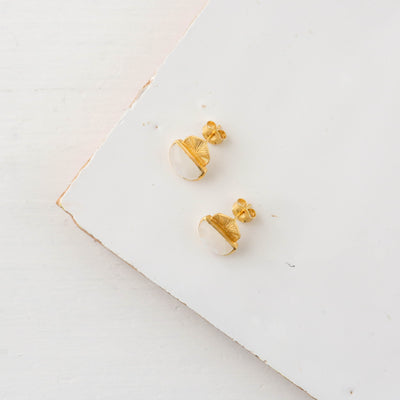 Kamili Gold Stud Earrings - Rainbow Moonstone