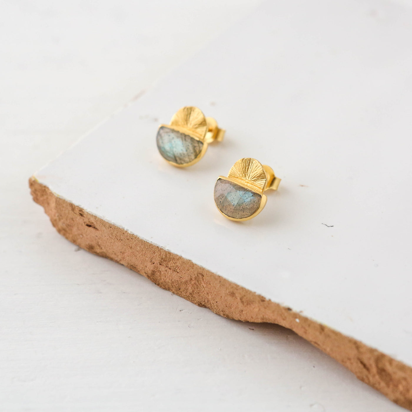 Kamili Gold Stud Earrings - Labradorite