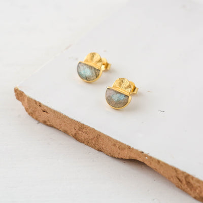 Kamili Gold Stud Earrings - Labradorite