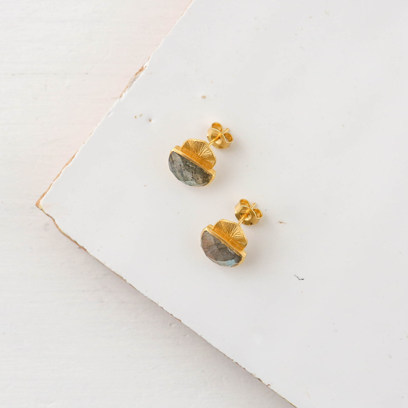 Kamili Gold Stud Earrings - Labradorite