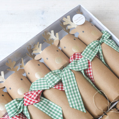 Gingham Bow Reindeer Christmas Crackers
