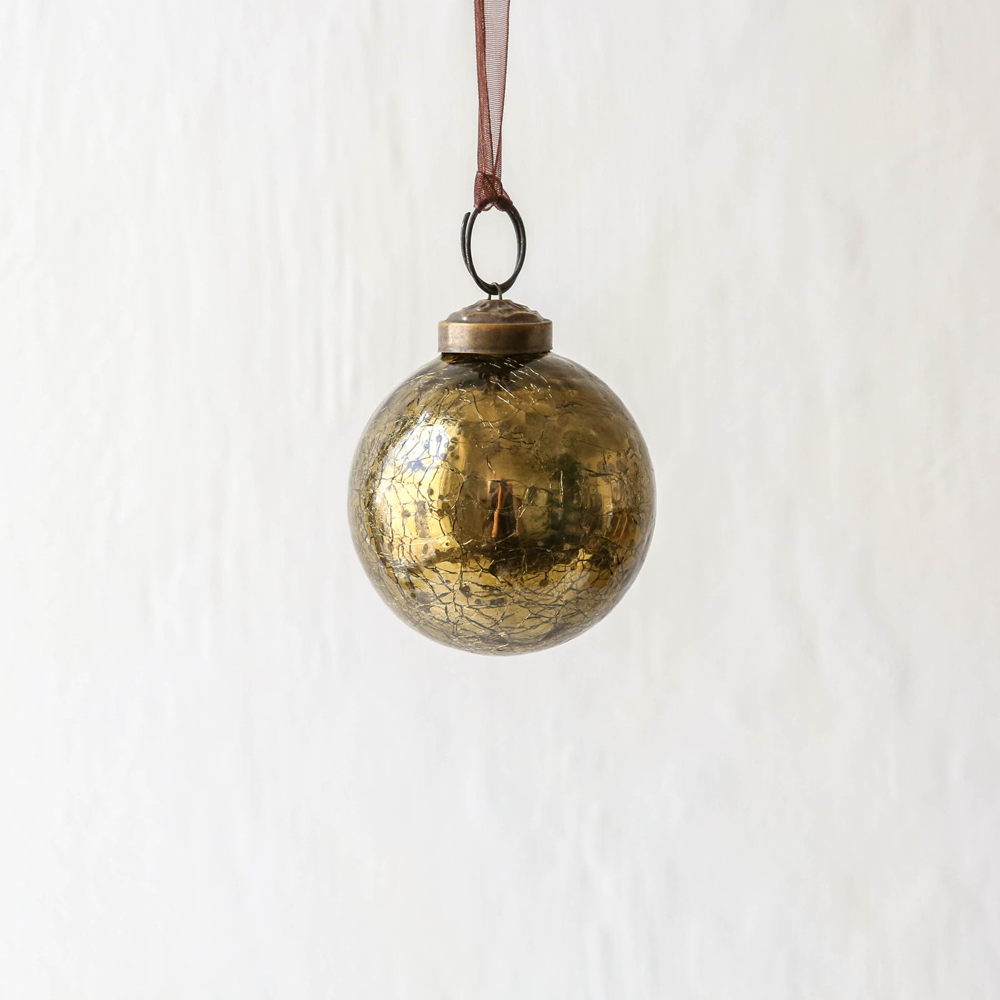 5cm Olive Crackle Glass Bauble