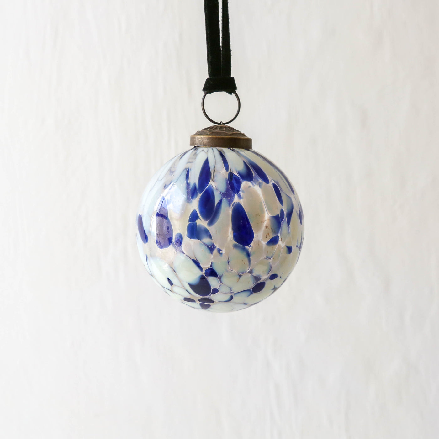 7cm Blown Speckled Glass Bauble - Blue