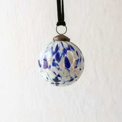 7cm Blown Speckled Glass Bauble - Blue