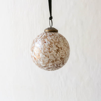 7cm Blown Speckled Glass Bauble - White/Gold