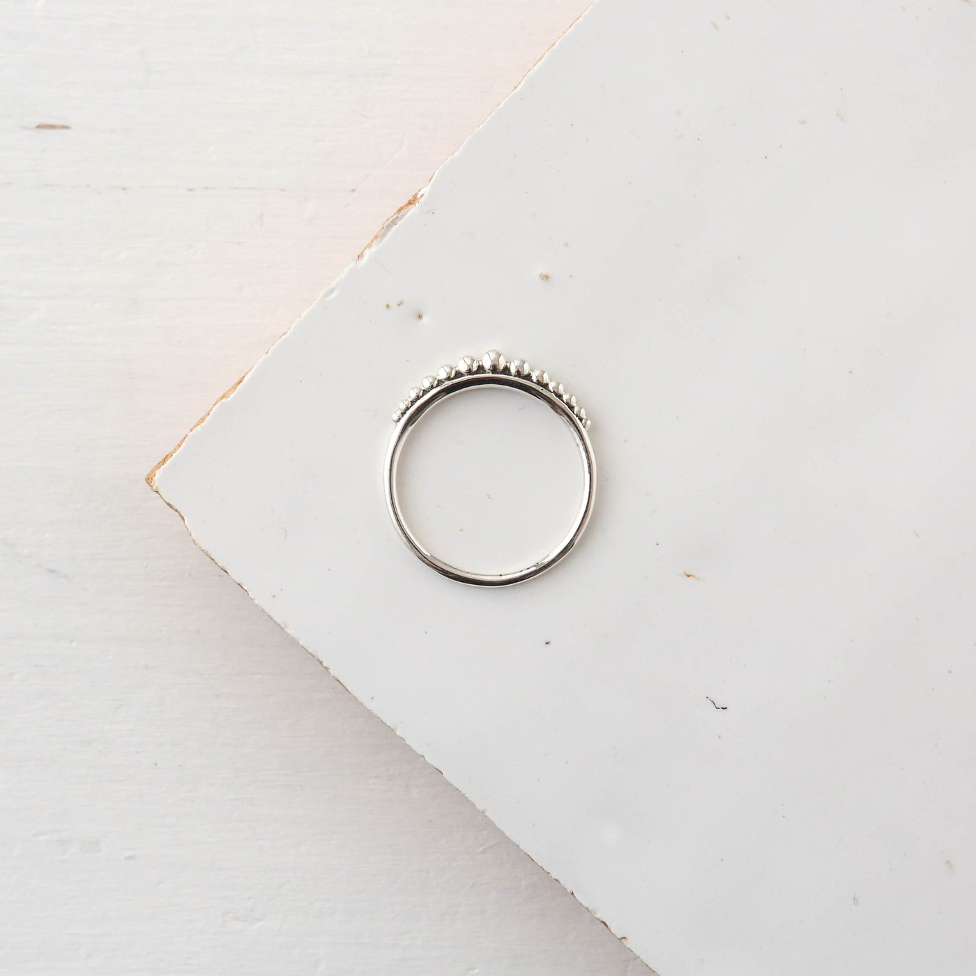 Graduated Bead Silver Stacking Ring