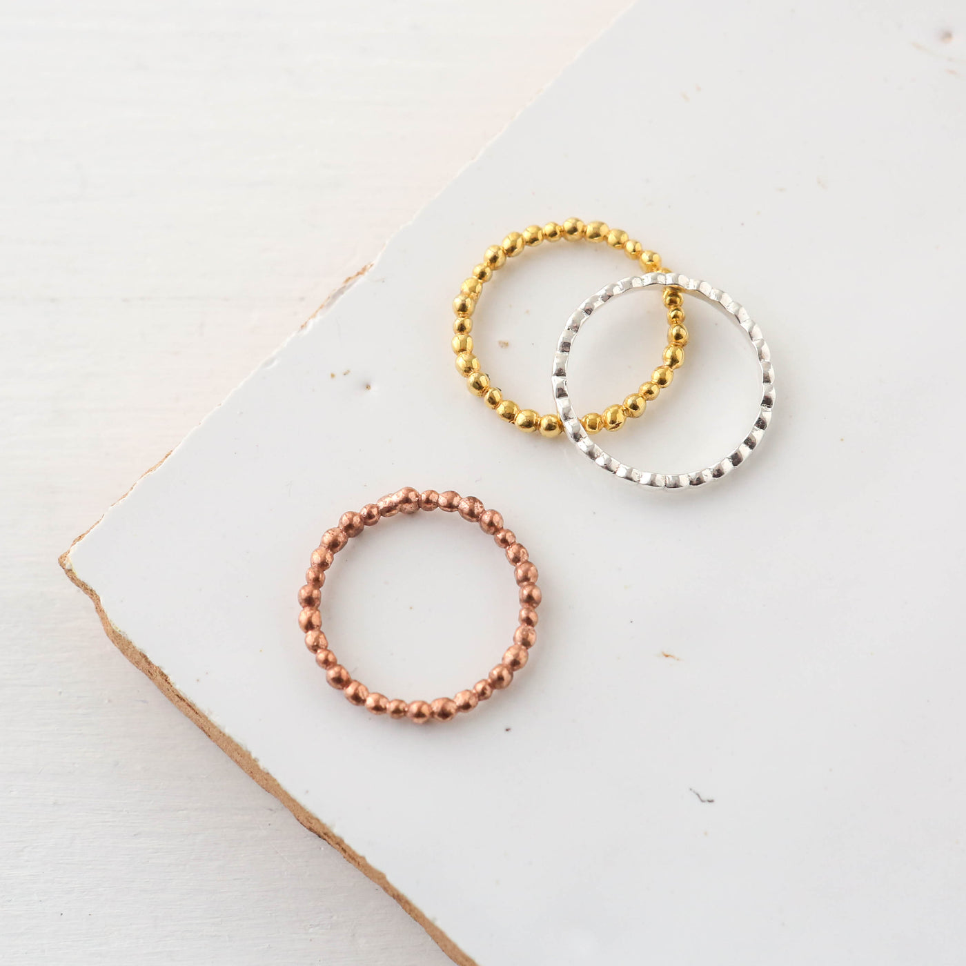 Trio of Mixed Metal Stacking Ball Rings