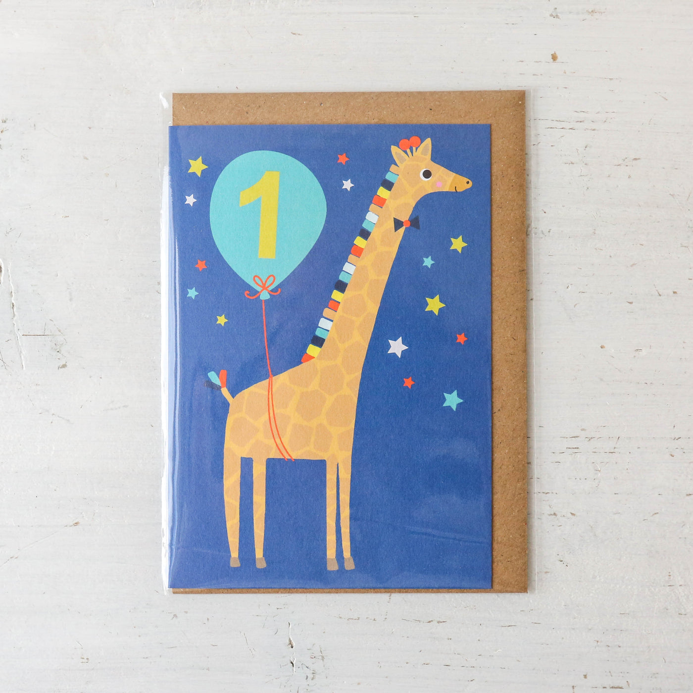 Age 1 Giraffe Blue Birthday Card
