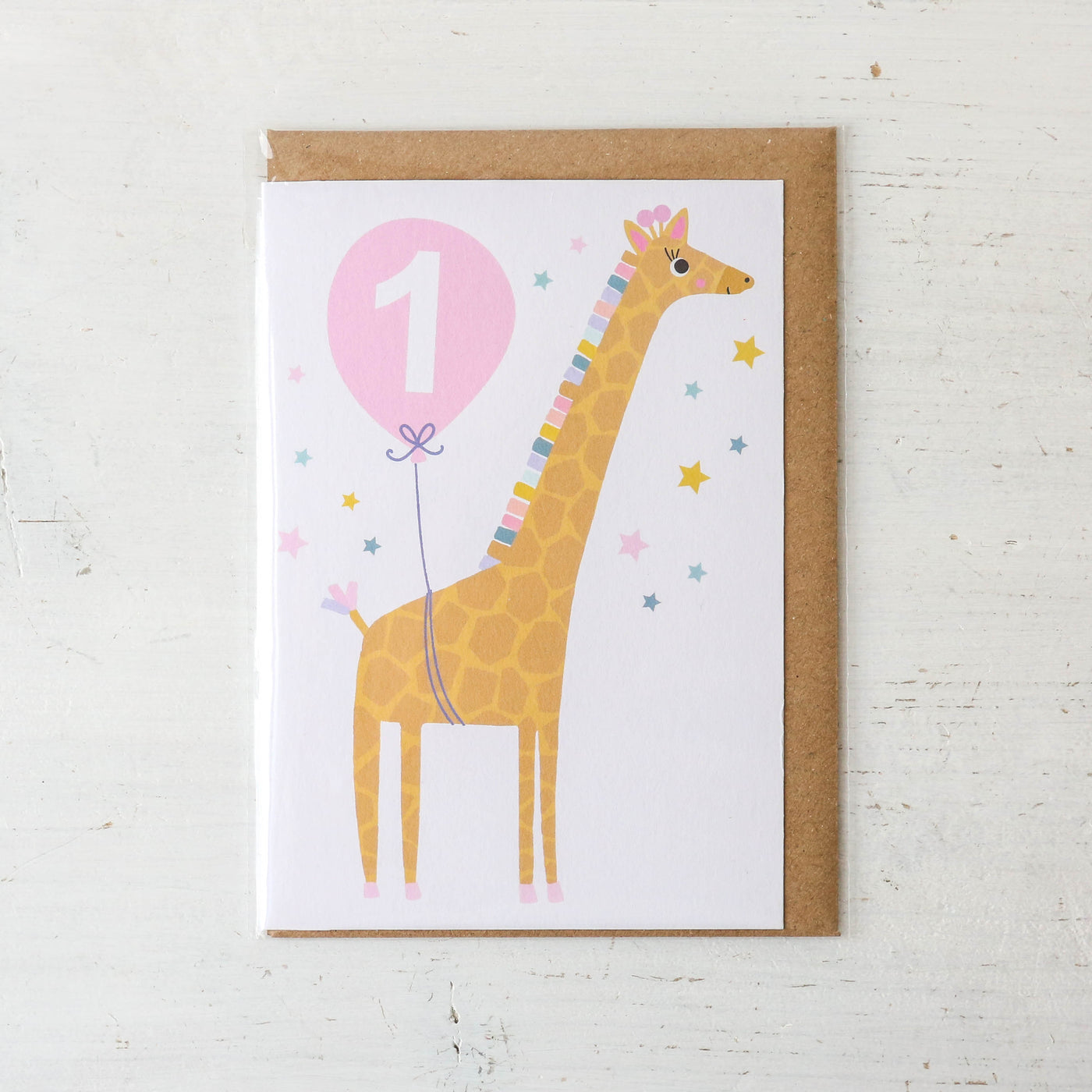 Age 1 Giraffe Pink Birthday Card