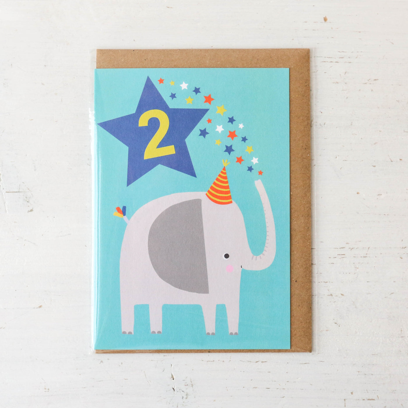 Age 2 Elephant Blue Birthday Card