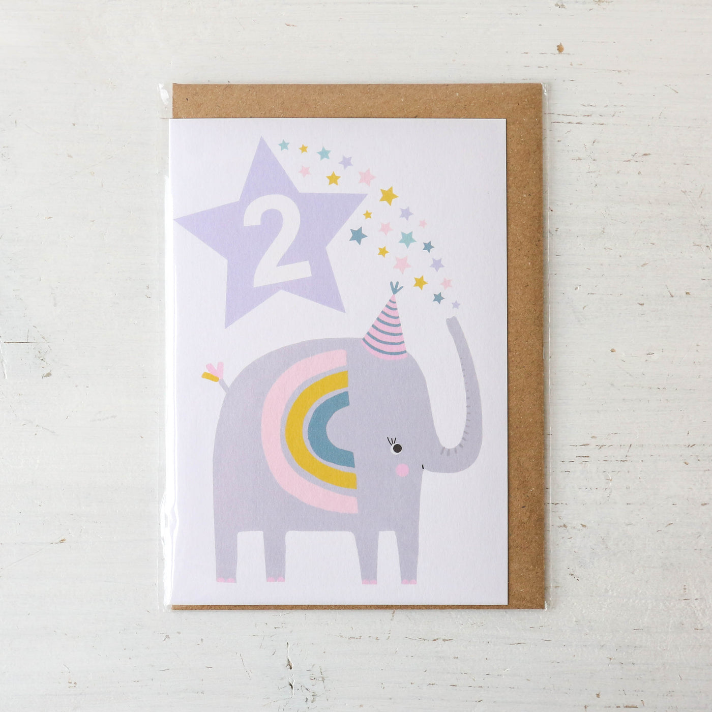 Age 2 Elephant Purple Birthday Card