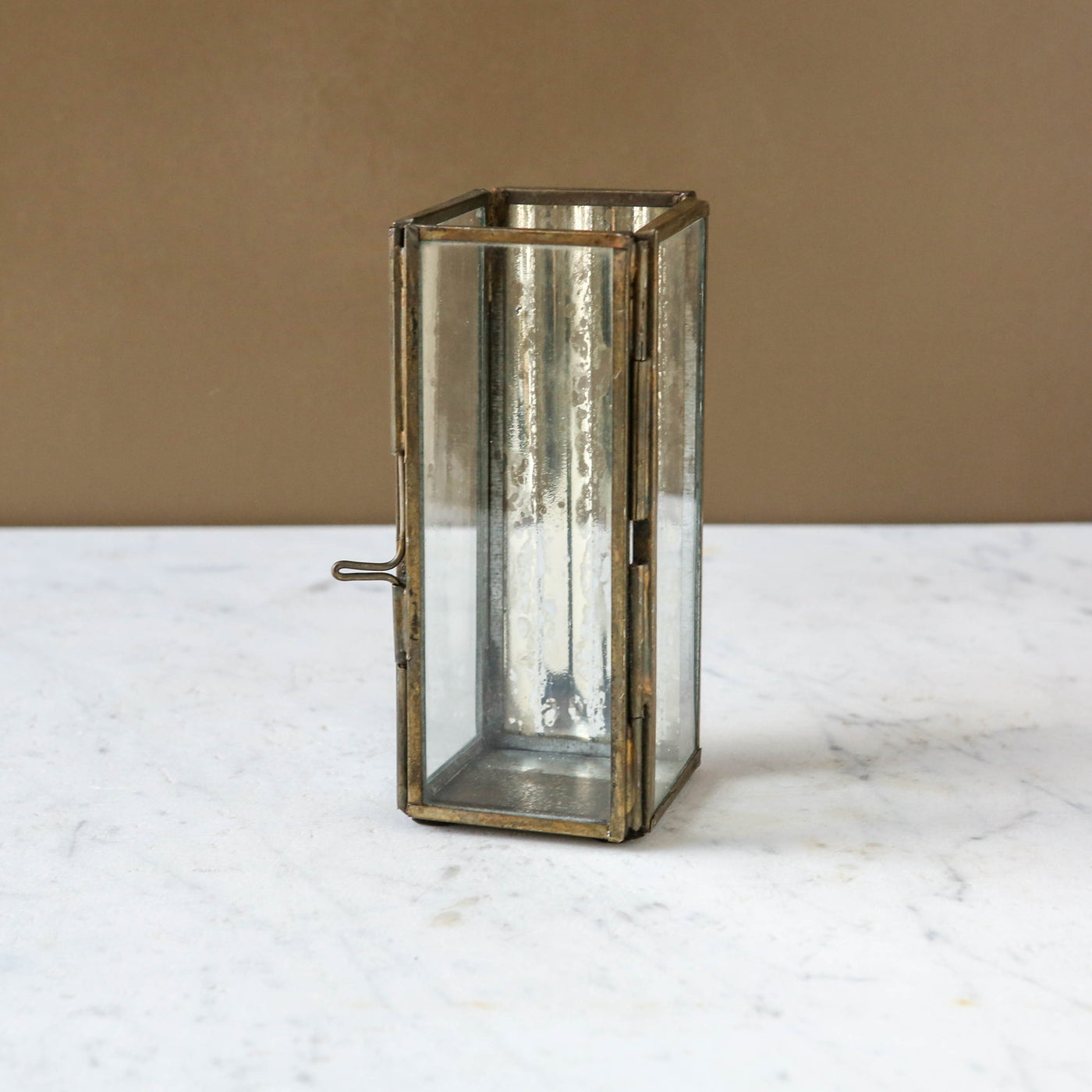 Ribbed Glass Lantern - Antique Silver & Gold