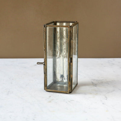 Ribbed Glass Lantern - Antique Silver & Gold