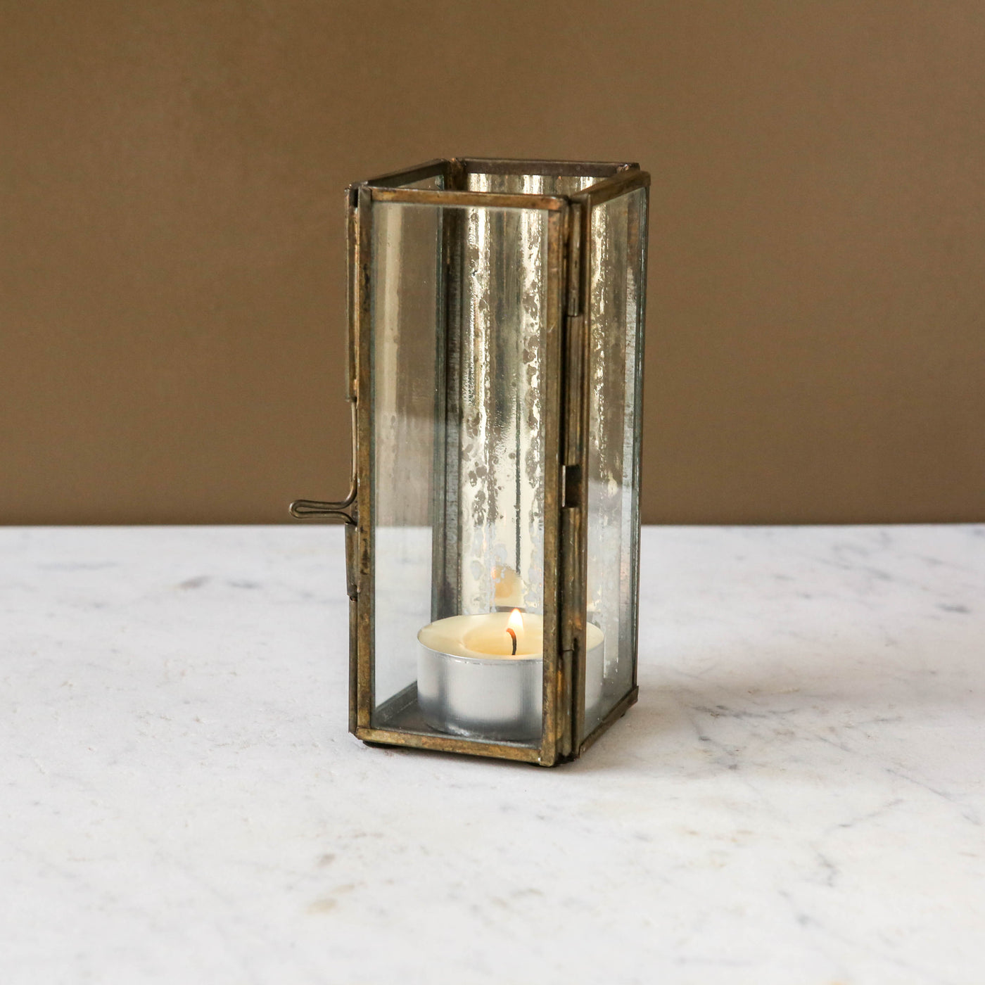 Ribbed Glass Lantern - Antique Silver & Gold