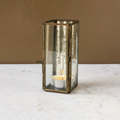 Ribbed Glass Lantern - Antique Silver & Gold