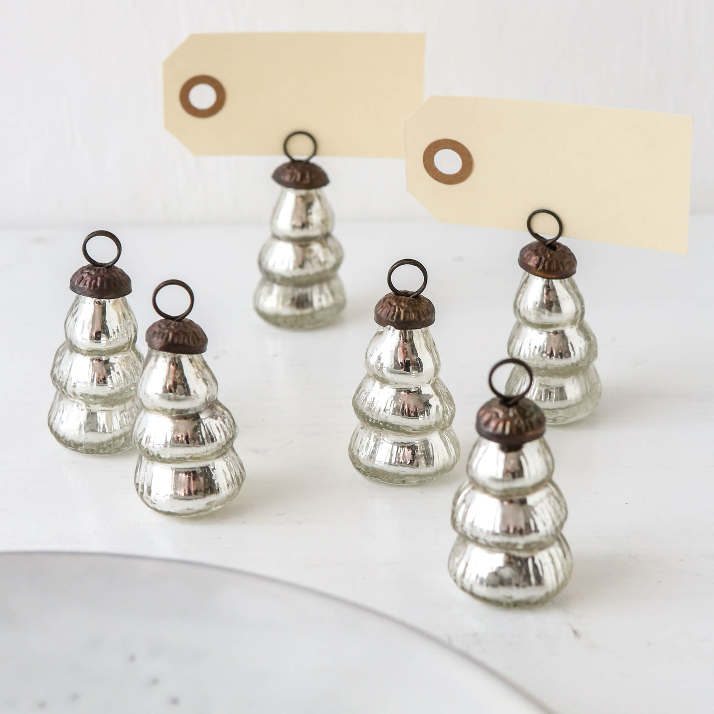 Glass Christmas Tree Place Name Holder - Pack of 6