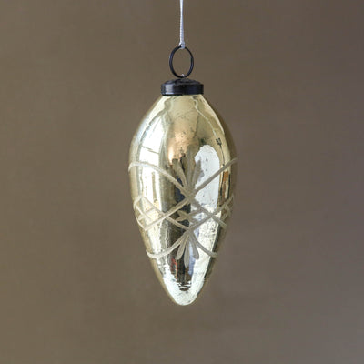 10cm Etched Cone Bauble - Antique Gold
