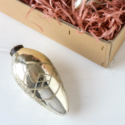 10cm Etched Cone Bauble - Antique Silver