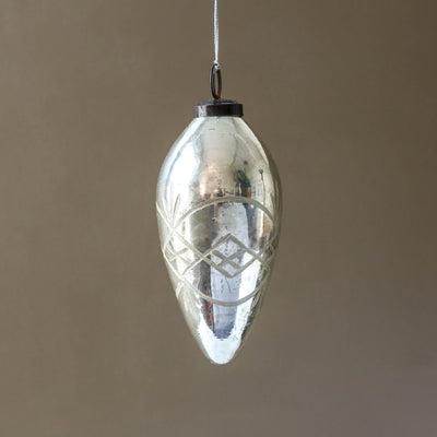 10cm Etched Cone Bauble - Antique Silver