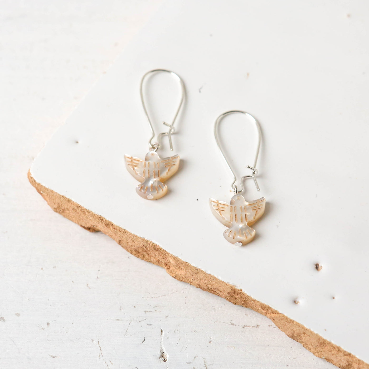 Mother of Pearl Dove Earrings - Silver