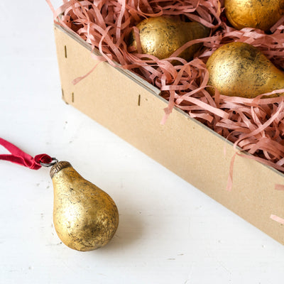 7cm Glass Pear Decoration - Antique Gold