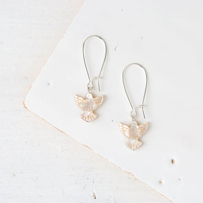 Mother of Pearl Dove Earrings - Silver