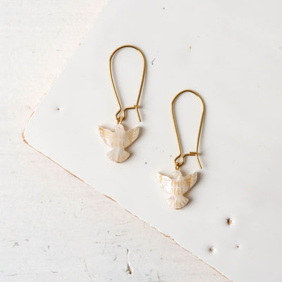 Mother of Pearl Dove Earrings - Gold