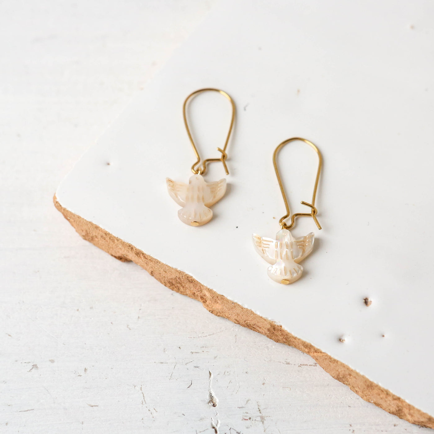 Mother of Pearl Dove Earrings - Gold