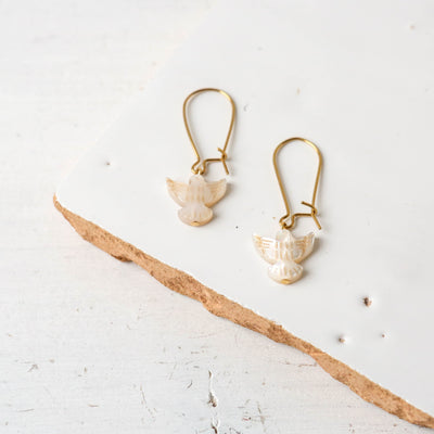 Mother of Pearl Dove Earrings - Gold